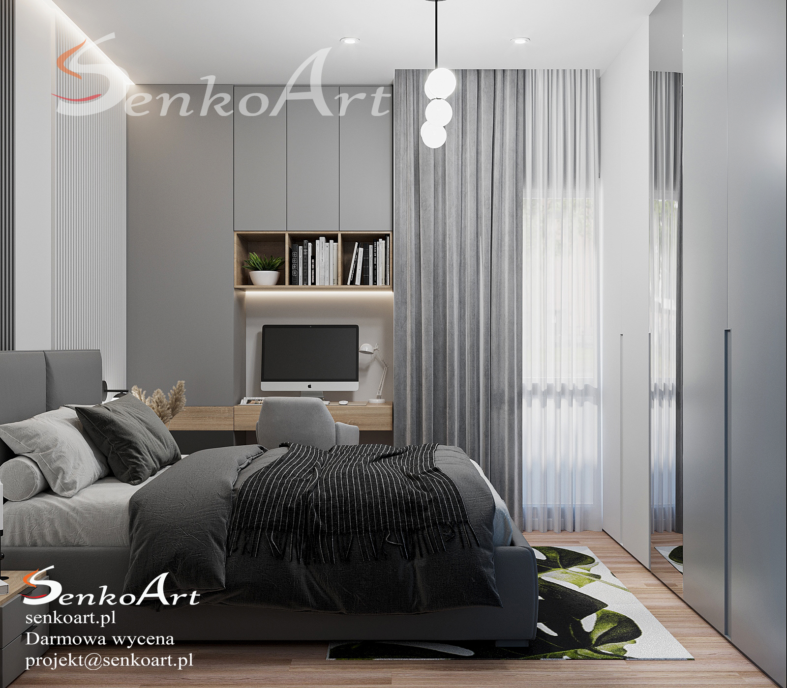 projekt sypialni z biurem fot. Senkoart Design