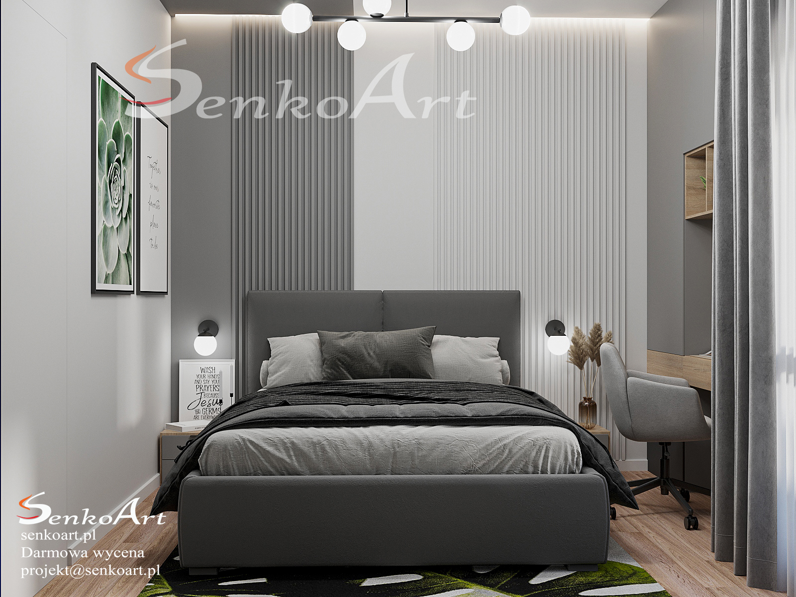 projekt sypialni z biurkiem fot. Senkoart Design