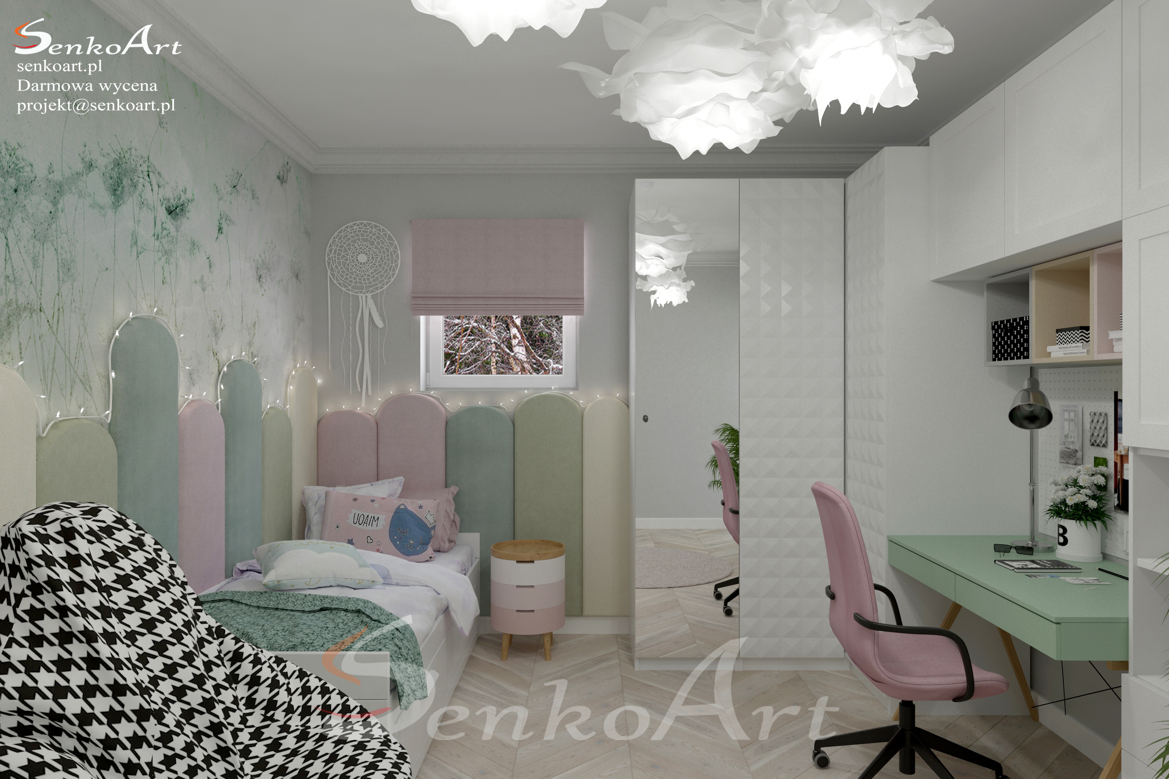 Projekt pokoju dla dziewczynki w pastelowych kolorach