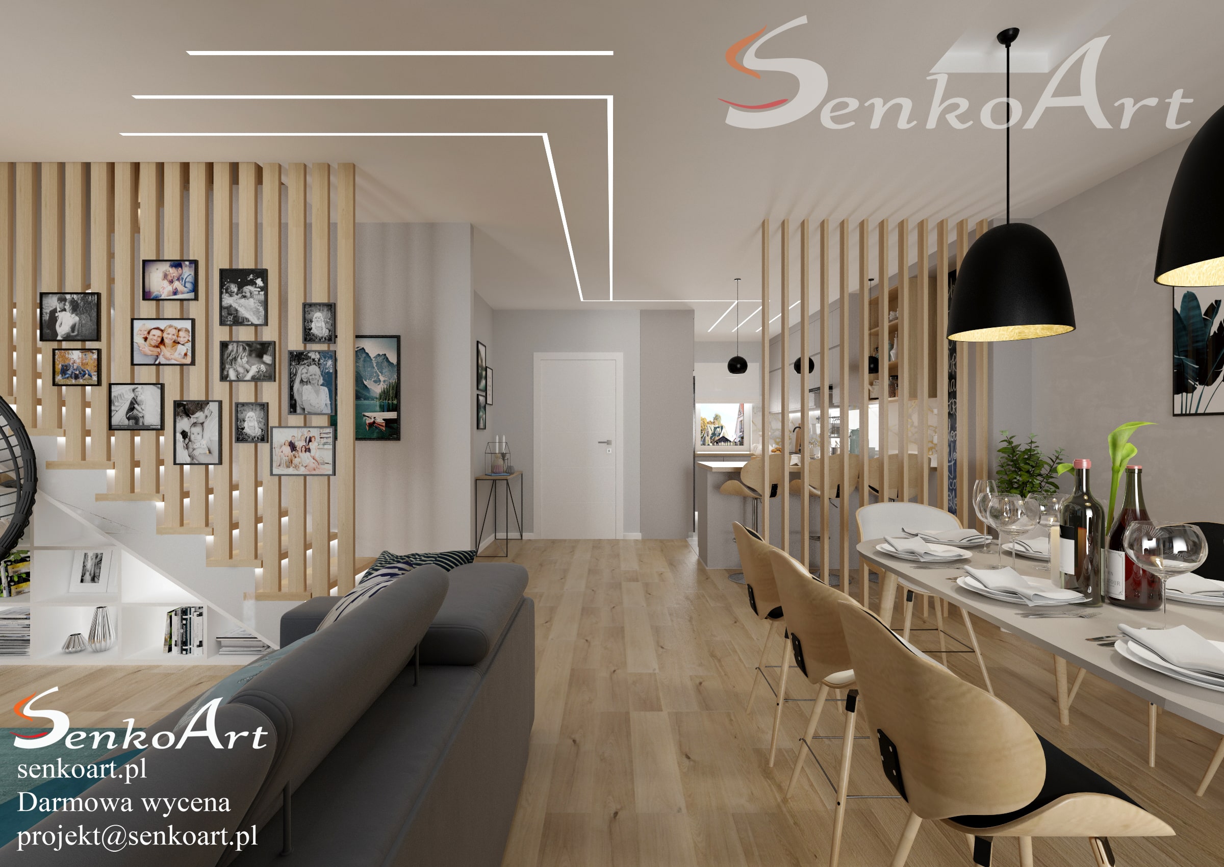 nowoczesny salon z jadalnią w domu parterowym