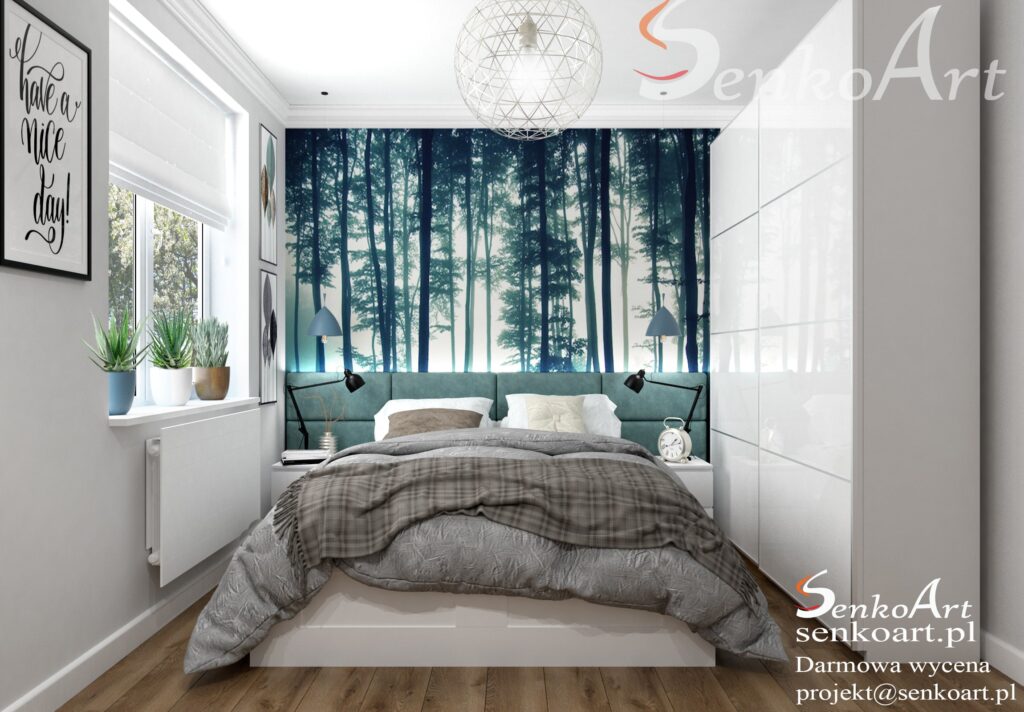 Projekt sypialni z motywami lasu