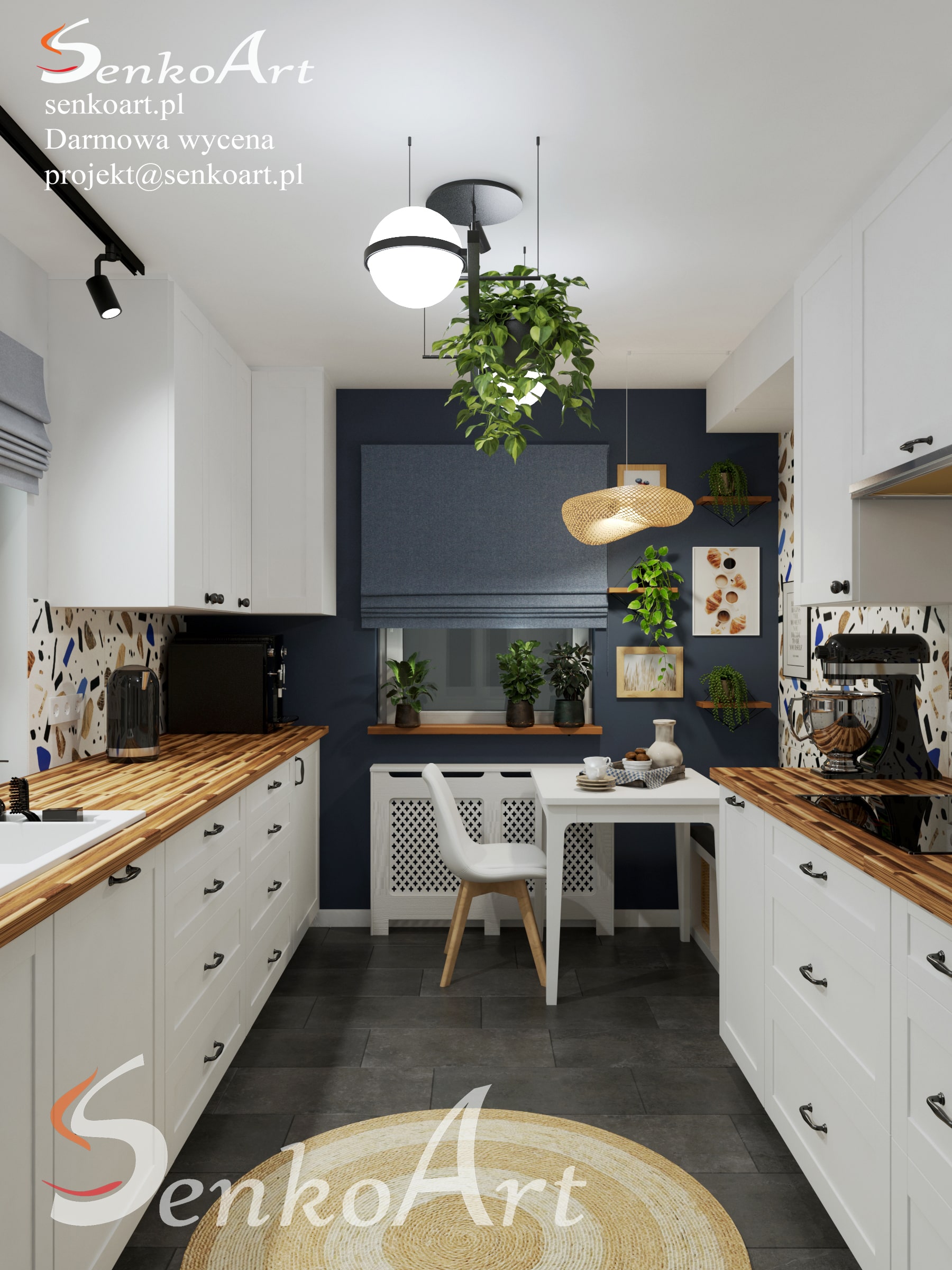 Projekt małej kuchni IKEA z oknem na środku