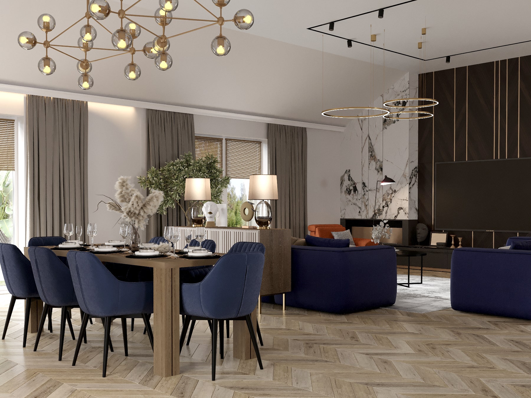 Salon z aneksem kuchennym 30m2